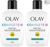 Olay Complete+ Face Moisturizer with Sunscreen SPF 40,For Sensitive Skin,Broad Spectrum Sun Protection,Fragrence-Free-No White Cast on All Tones,Nourishes Moisture Barrier-Ceramides,6 Oz,(Pack of 2)