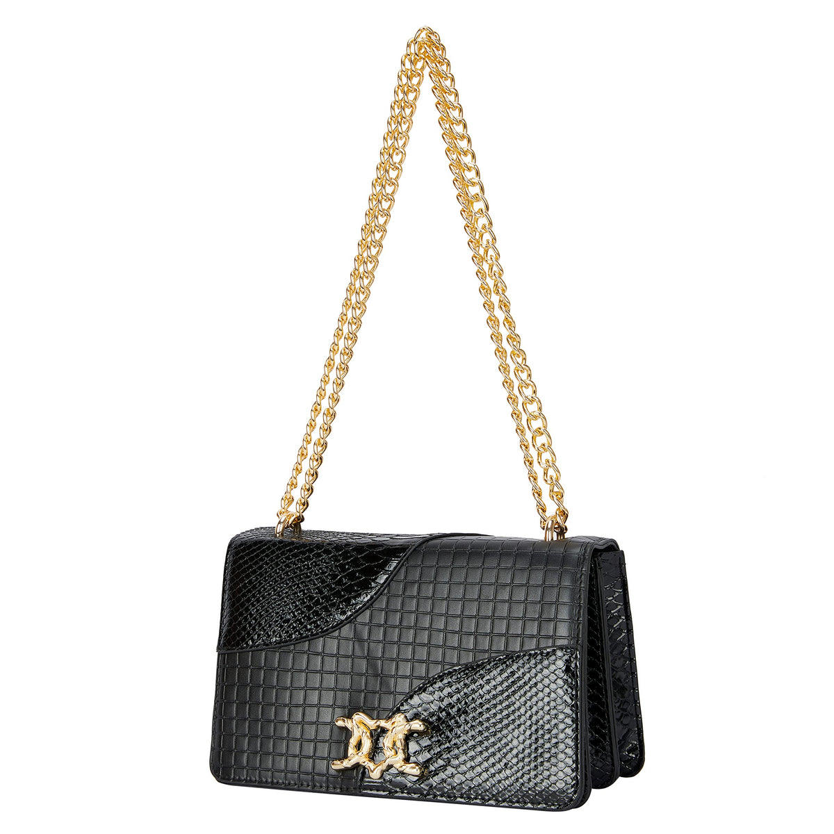 DEEPMEOW Crossbody Bags for Women Gold Chain Fashion Snake Print PU Leather Shoulder Purse Small Handbag Evening Satchel（Black）