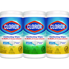 Clorox Disinfecting Wipes, 1-Ply, 7 x 8, Fresh Scent/Citrus Blend, White, 75/Canister, 3 Canisters/Pack
