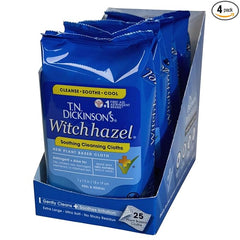 T.N. Dickinson's Witch Hazel Soothing MultiUse Cleansing Cloth, 4 Pack, 25 Cloths Per Pack,white