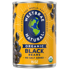 WESTBRAE 15 oz Natural Organic Black Beans, No Salt Added, Source of Plant Based Protein and Fiber, Low Fat, Gluten Free, (Pack of 12)
