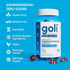 Goli Zero Sugar Ashwagandha Gummies with KSM-66, L-Theanine, Maca and Vitamin D - No Sugar Alcohols - Vegan, Keto-Friendly, Non-GMO