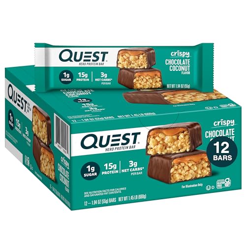 Quest Nutrition Crispy Chocolate Coconut Hero Protein Bar 15g Protein 1g Sugar 3g Net Carbs Gluten Free Protein Snack Keto Friendly 12 Count