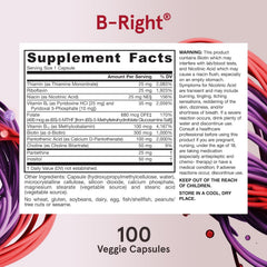 Vitamin B Complex - 100 Veggie Caps - B-Complex Formula -Cellular Energy & Metabolism Support - Supports Brain, Cellular & Cardiovascular Health - 100 Servings