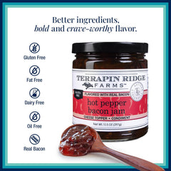 Terrapin Ridge Farms Hot Pepper Bacon Jam – Sweet & Spicy Spread with Real Bacon & Jalapeño – Gourmet Condiment for Cheese, Meats, and Appetizers – Two 10.5 oz Jar  pack of 2