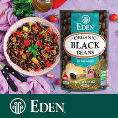Eden Organic Black Beans, 15 oz Can (12-Pack Case) , No Salt Added, Non-GMO, U.S Grown, Heat and Serve, Macrobiotic, Turtle Beans, Frijol Negro, Caviar Criollo