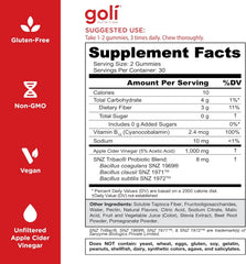 Goli Zero Sugar Apple Cider Vinegar Gummies - ACV with Vitamin B12 and Probiotics - No Sugar Alcohols - Vegan, Keto-Friendly, Gluten-Free