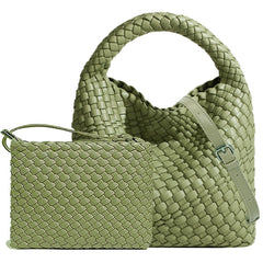 Handmade Woven Shoulder Bags for Women Cute Hobo Tote Handbag Mini Clutch Purse with Magnetic Buckle Crossbody Phone Bag (Mustard green)