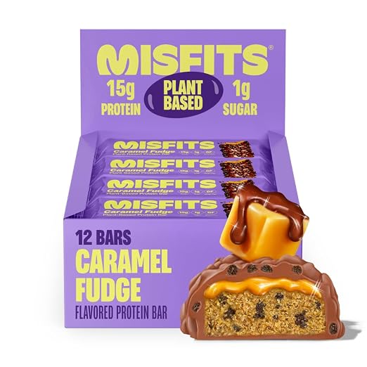 Misfits Vegan Protein Bars - Sweet Caramel Fudge Pack of 12