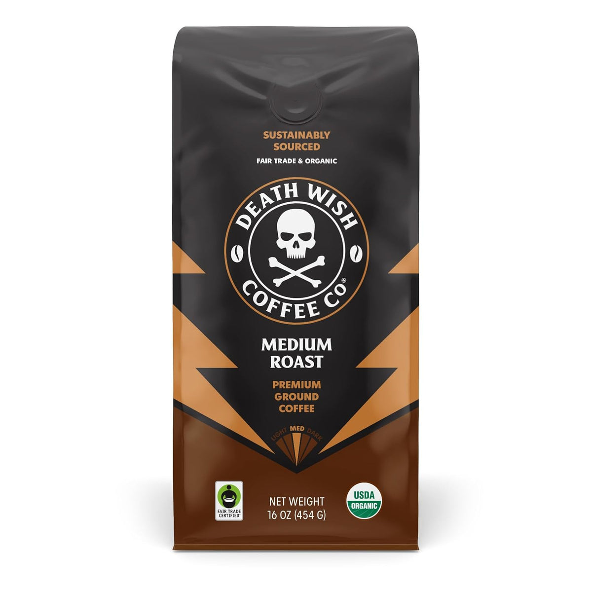 Death Wish Coffee, Organic and Fair Trade Medium Roast Ground Coffee, 16 Ounce