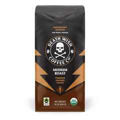 Death Wish Coffee, Organic and Fair Trade Medium Roast Ground Coffee, 16 Ounce