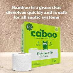 Caboo Tree Free Toilet Paper, Septic Safe Bath Tissue, Quick Dissolving 2 Ply Sheets - 300 Sheets Per Roll, 9 Double Rolls