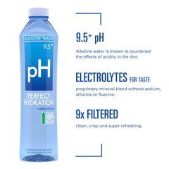 Perfect Hydration 9.5+ pH Alkaline Drinking Water | 100% Recycled Bottles | Electrolyte Minerals for Taste | 12 pack - 1 Liter (33.8 oz)