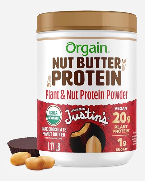 Orgain X Justin's 20g Protein Powder, Chocolate Peanut Butter, 1.17lb