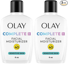 Olay Complete+ Face Moisturizer with Sunscreen SPF 40,For Sensitive Skin,Broad Spectrum Sun Protection,Fragrence-Free-No White Cast on All Tones,Nourishes Moisture Barrier-Ceramides,6 Oz,(Pack of 2)