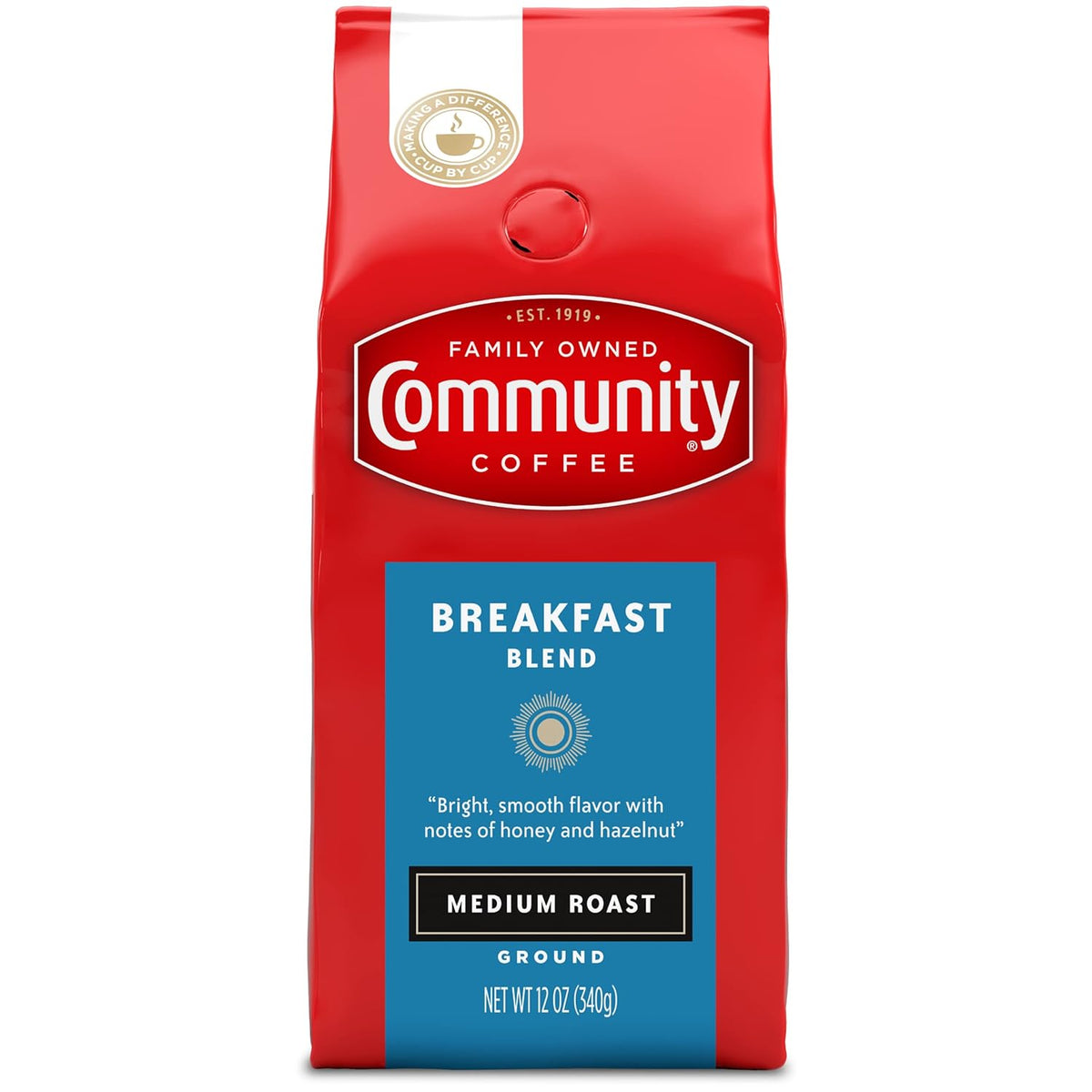Community Coffee Breakfast Blend, Ground Coffee, Medium Roast, 12 Ounce Bag