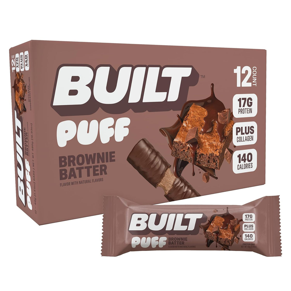 BUILT Bar Puff Protein Bars - Brownie Batter 12 Count