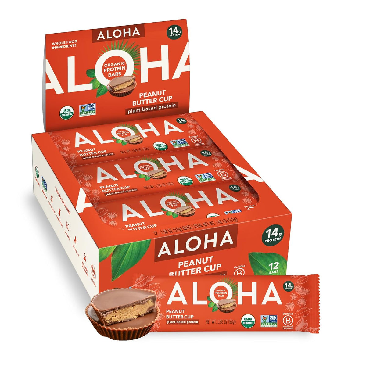 ALOHA Organic Plant Based Protein Bars - Peanut Butter Cup Bar - 12 Count