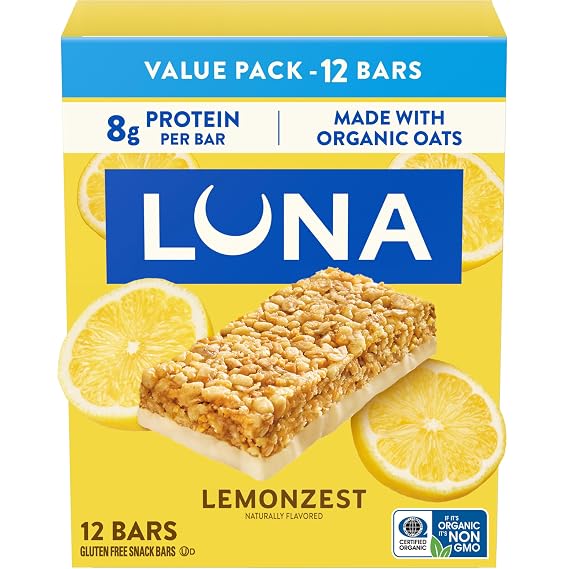 LUNA Bar LemonZest, Gluten Free Snack Bars, 12ct