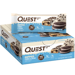Quest Nutrition Dipped Chocolate Cookies & Cream Protein Bars High Protein Low Carb Gluten Free Keto Friendly 12 Count