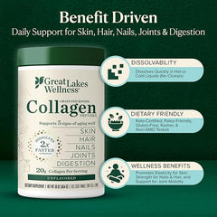 Great Lakes Wellness Collagen Peptides Powder – Supports Skin, Hair, Nails, Joints & Digestion – Hydrolyzed, Quick Dissolve, Non-GMO, Keto & Kosher – Pure Collagen Protein (10 oz, 14 Servings)
