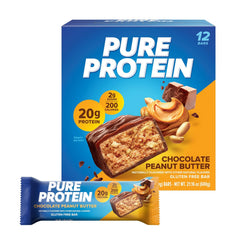 Pure Protein Chocolate Peanut Butter Protein Bars – 20g Protein, 3g Sugar, 190 Calories (12 count)