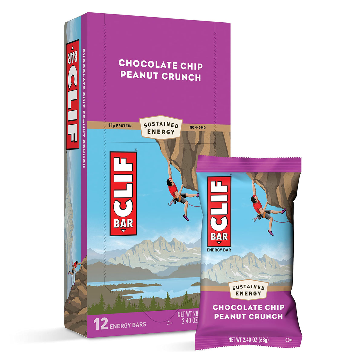 CLIF BARS - Energy Bars - Chocolate Chip Peanut Crunch - Made with Organic Oats - Plant Based Food - Vegetarian - Kosher (2.4 Ounce Protein Bars 12 Count)
