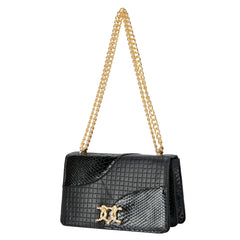 DEEPMEOW Crossbody Bags for Women Gold Chain Fashion Snake Print PU Leather Shoulder Purse Small Handbag Evening Satchel（Black）