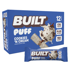 BUILT Puff Protein Bar, Cookies 'N Cream - 12 count