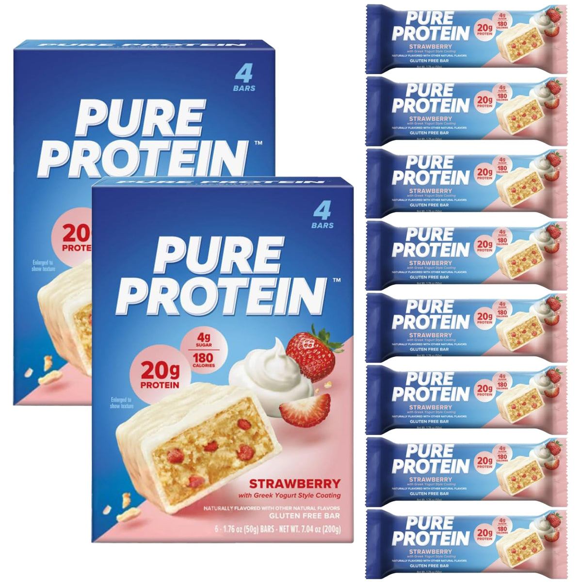 Pure Protein Bars Strawberry Greek Yogurt 20g High Protein Nutritious Snacks to Support Energy 8 Count | Nutritious Snacks to Support Energy Low Sugar Gluten Free