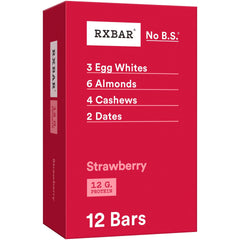 RXBAR Protein Bars 12g Protein Gluten Free Snacks Strawberry 22oz Box (12 Bars)
