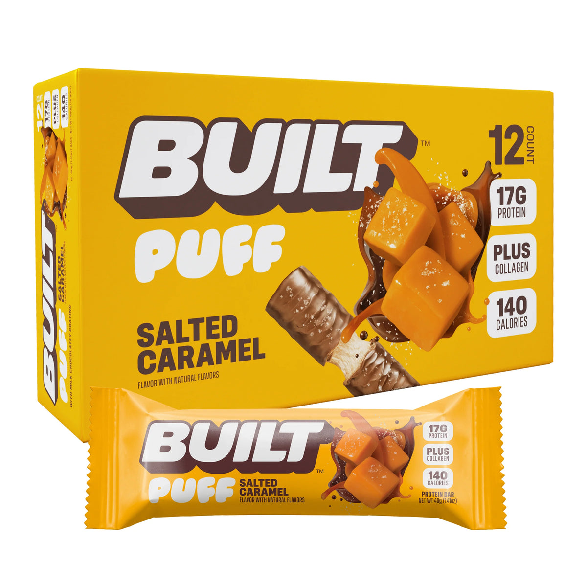 BUILT Puff Protein Bar, Salted Caramel 12 count